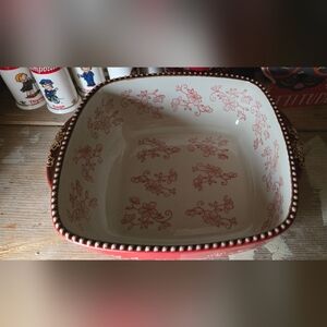 Red And White Floral Lace Casserole Baking Dish Temp-tations by Tara